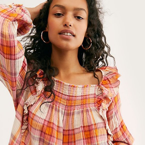 Free People Tops - NEW🌸FREE PEOPLE Siena Pink Plaid Pullover …